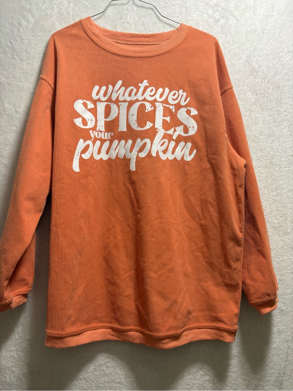 Women’s Orange Graphic Pullover Sweatshirt - 'Whatever Spices Your Pumpkin'